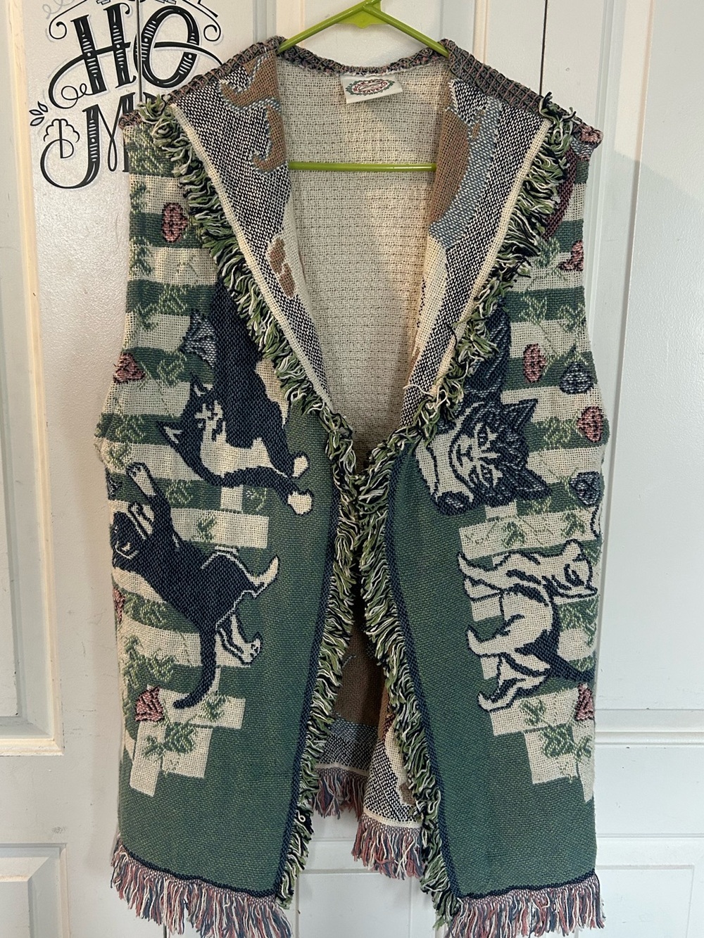 VTG Sugar Street Weavers Grandma Core Woven Tapestry Vest Cute Cat Print OneSize